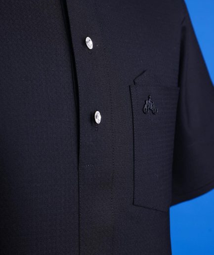 A Jorgecarli, charcoal black, invisible square patterns, front flap with silver Swarovski button African senator kaftan.
