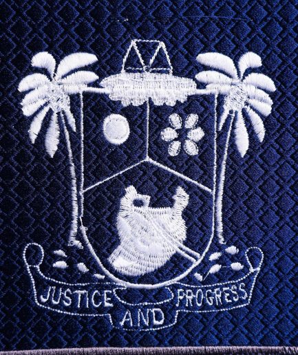 A Navy blue, “Eko Baje Ti - Lagos Will Never Spoil” embroidery details Agbada.