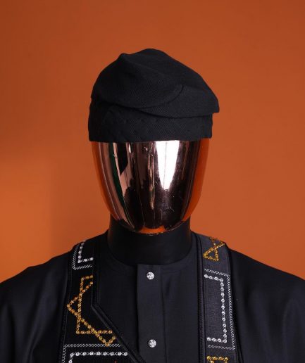 A Charcoal black, “Falling Asteroids in block” with Swarovski details embroidery Agbada.