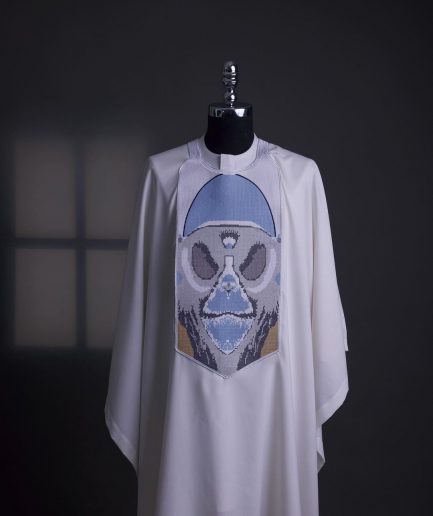 An Ivory White, “Planet Of Apes” Embroidery Agbada