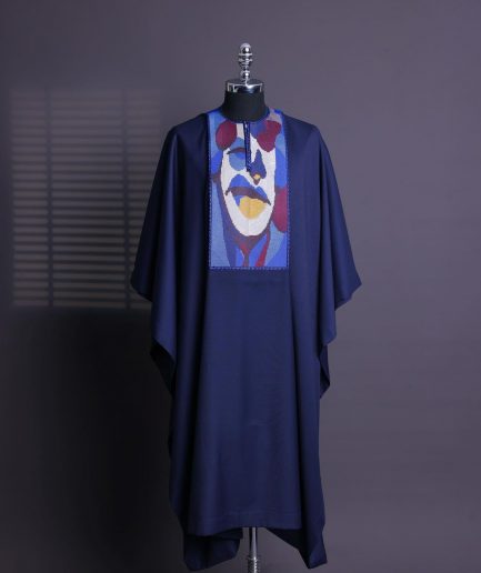 A Navy blue, “Joker” embroidery details agbada