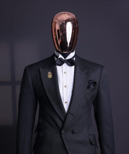 A Charcoal black, dotted jacquard, half-double-breasted suit