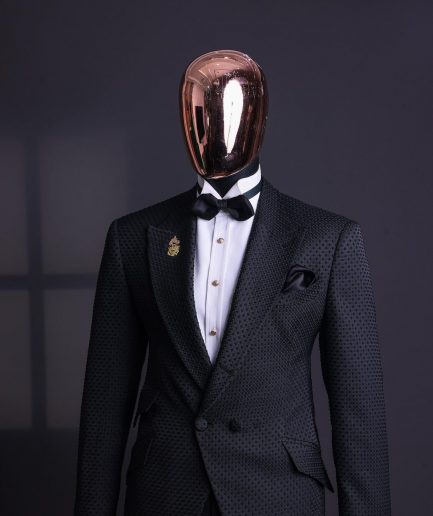 A Charcoal black, dotted jacquard, half-double-breasted suit