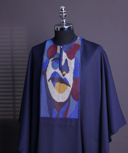 A Navy blue, “Joker” embroidery details agbada