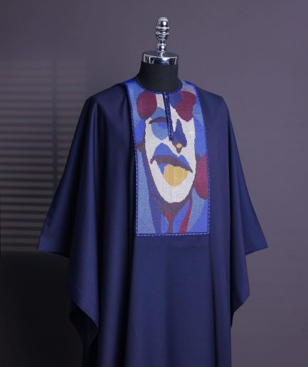 A Navy blue, “Joker” embroidery details agbada
