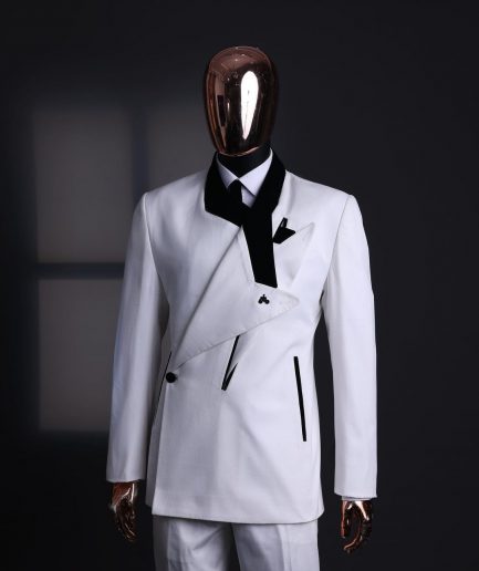 A Polished chinos “pride & prejudice”, double breasted deconstructed dropping lapel suit