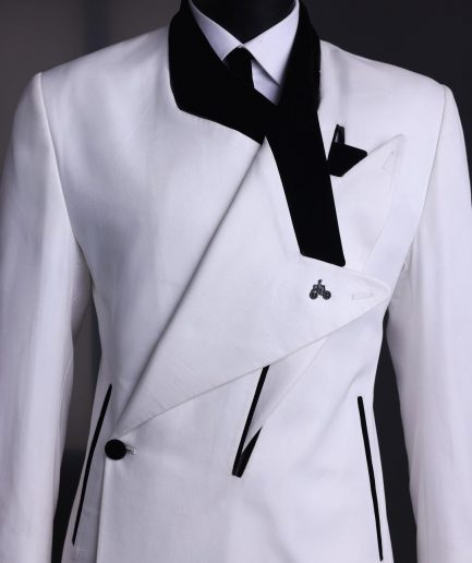 A Polished chinos “pride & prejudice”, double breasted deconstructed dropping lapel suit
