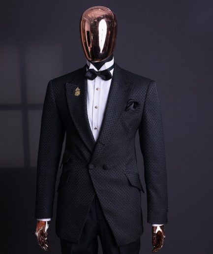 A Charcoal black, dotted jacquard, half-double-breasted suit