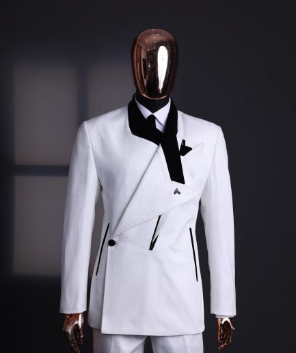 A Polished chinos “pride & prejudice”, double breasted deconstructed dropping lapel suit