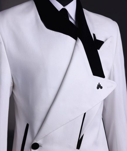 A Polished chinos “pride & prejudice”, double breasted deconstructed dropping lapel suit