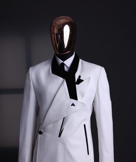 A Polished chinos “pride & prejudice”, double breasted deconstructed dropping lapel suit