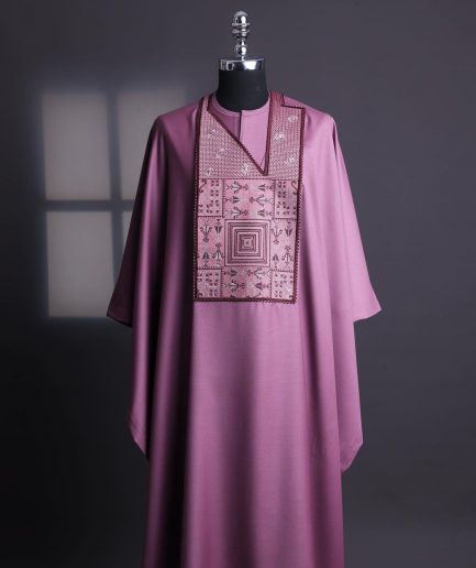 An Orchid Purple, “Egyptian Architecture” Embroidery Details Agbada
