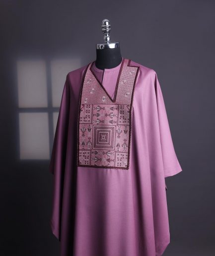 An Orchid Purple, “Egyptian Architecture” Embroidery Details Agbada
