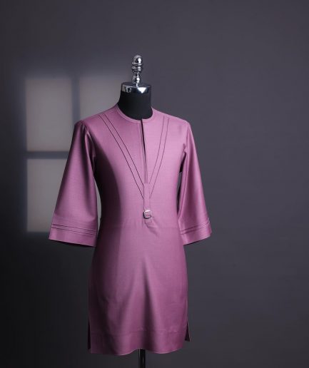 An orchid purple, pleated triangle with buckle intersection, 3/4 sleeve African senator kaftan native.