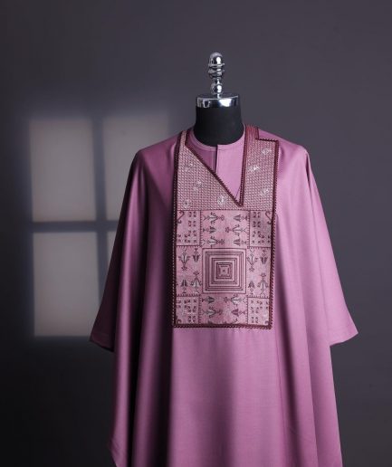 An Orchid Purple, “Egyptian Architecture” Embroidery Details Agbada