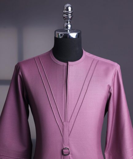 An orchid purple, pleated triangle with buckle intersection, 3/4 sleeve African senator kaftan native.