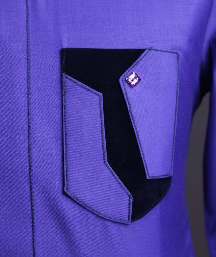 An Aesthetic purple, patterned pocket with velvet details, 3/4 sleeve African senator kaftan native.