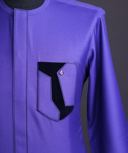 An Aesthetic purple, patterned pocket with velvet details, 3/4 sleeve African senator kaftan native.