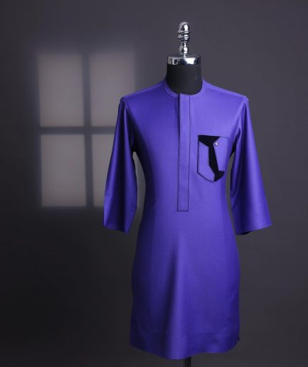 An Aesthetic purple, patterned pocket with velvet details, 3/4 sleeve African senator kaftan native.