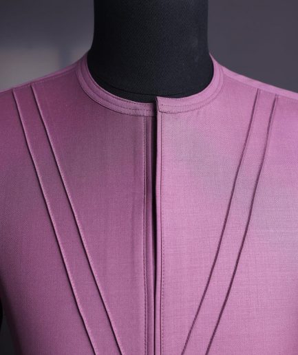 An orchid purple, pleated triangle with buckle intersection, 3/4 sleeve African senator kaftan native.