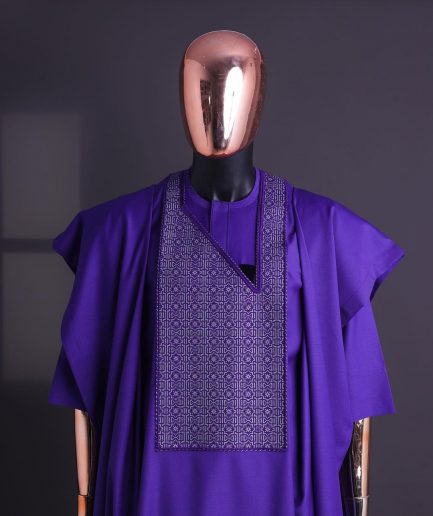 An Aesthetic purple, “Connected circled” embroidery details Agbada.