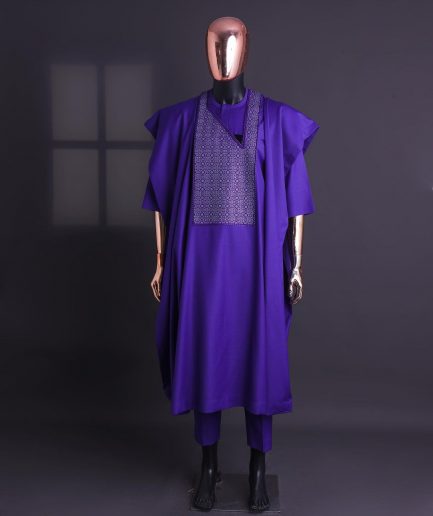 An Aesthetic purple, “Connected circled” embroidery details Agbada.