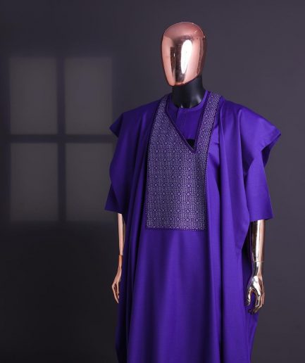 An Aesthetic purple, “Connected circled” embroidery details Agbada.
