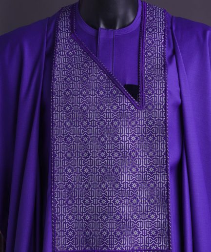 An Aesthetic purple, “Connected circled” embroidery details Agbada.