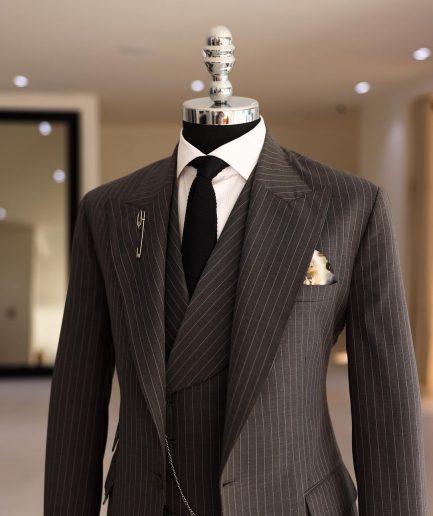 A Grey Pencil Stripe, Nobility, Knitted, Peak Lapel Suit