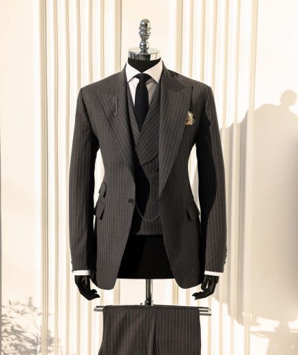 A Grey Pencil Stripe, Nobility, Knitted, Peak Lapel Suit