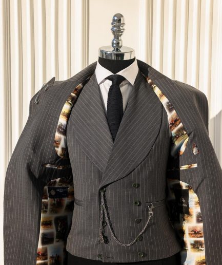 A Grey Pencil Stripe, Nobility, Knitted, Peak Lapel Suit
