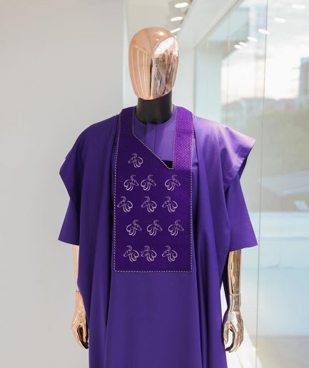 An Aesthetic purple, “Agbo Ileya - Ramadan ” embroidery details Agbada