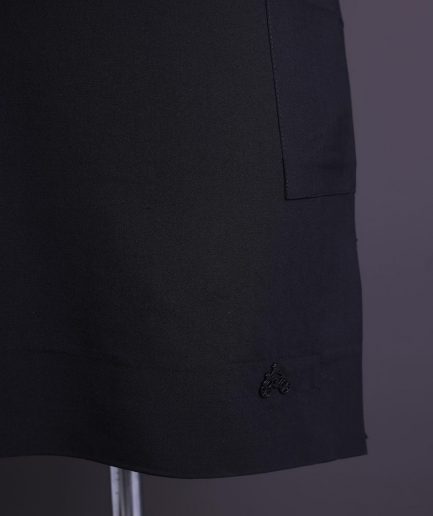 A Charcoal black, brown Aaron wool, front flap with black Swarovski button, shorts sleeve African senator kaftan native.