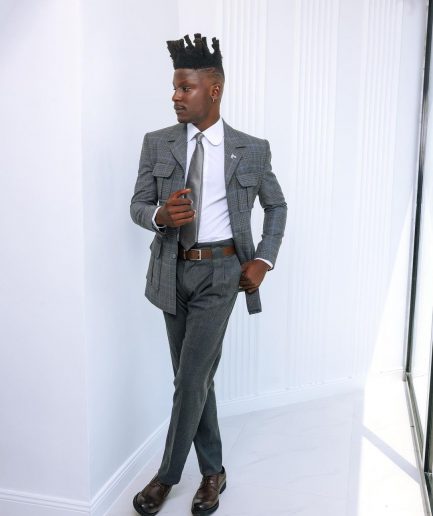 A Grey and light blue tattersall check overcoat