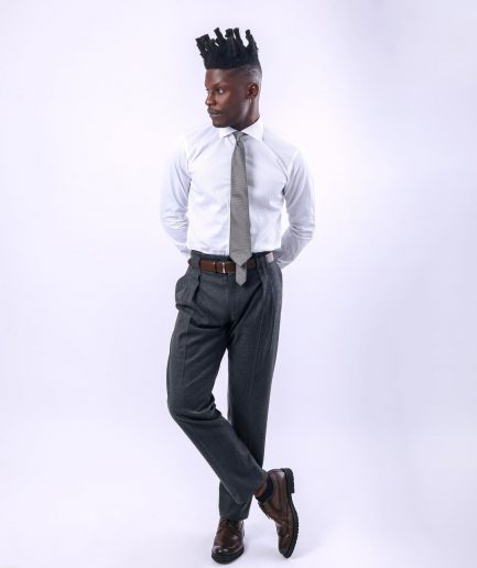 A Classic White Invisible Stripe Shirt.