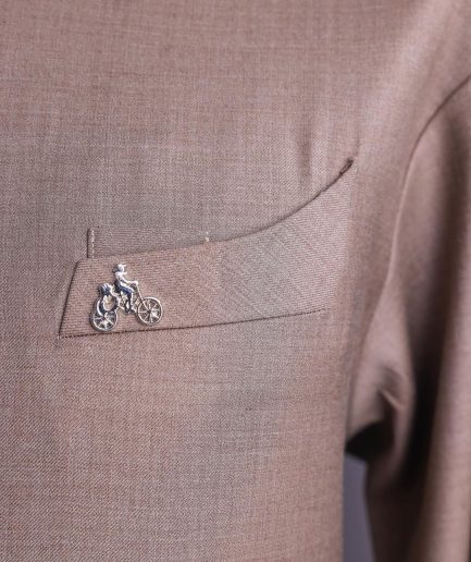 A Light brown, jorgecarli fabric, front flap with silver Swarovski button, long sleeve African senator kaftan native.