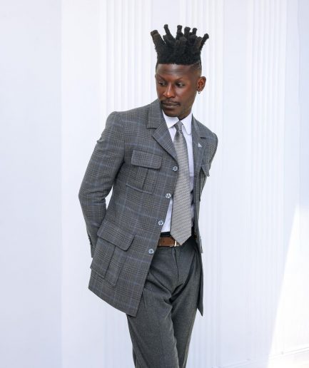 A Grey and light blue tattersall check overcoat