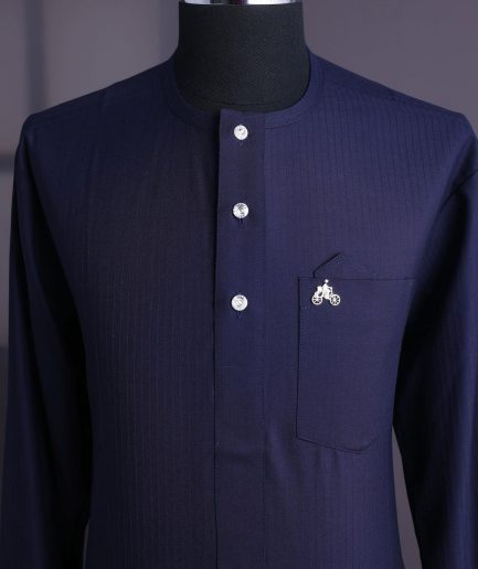 A Midnight blue,invisible stripe, jorgecarli, front flap with silver Swarovski button, long sleeve African senator kaftan native.