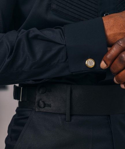 A Trumpet cut, charcoal black, high waist, Gurkha pant