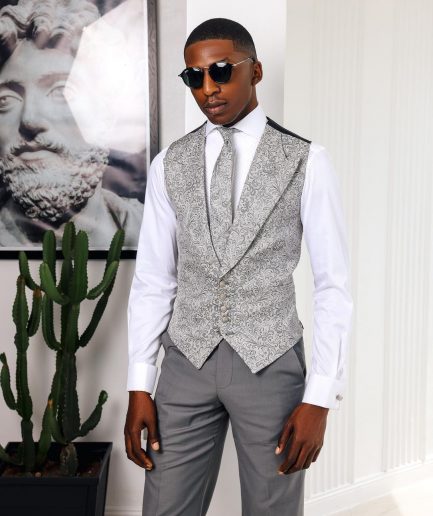 A Grey and black floral single-breasted, Peak lapel waistcoat
