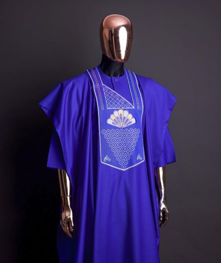 A Blue, scattered pointed zeros with keke Elemu embroidery details agbada