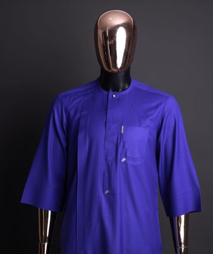 A Blue, scattered pointed zeros with keke Elemu embroidery details agbada