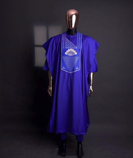 A Blue, scattered pointed zeros with keke Elemu embroidery details agbada