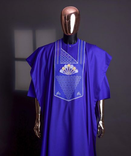 A Blue, scattered pointed zeros with keke Elemu embroidery details agbada