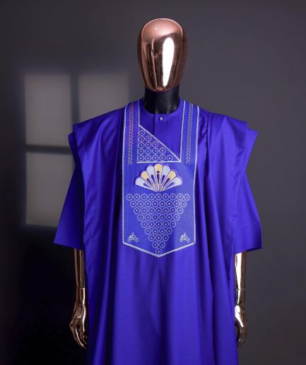 A Blue, scattered pointed zeros with keke Elemu embroidery details agbada