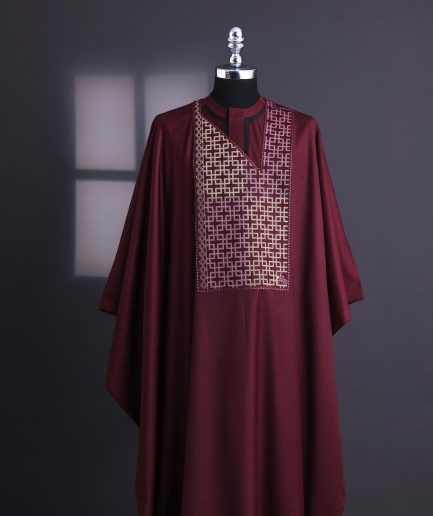 A Burgundy connected Mazeline with keke Elemu embroidery details agbada