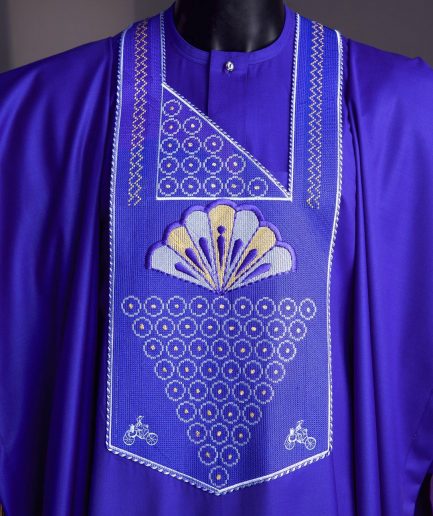 A Blue, scattered pointed zeros with keke Elemu embroidery details agbada