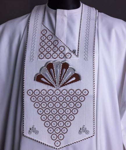 A White, scattered pointed zeros with keke Elemu embroidery details agbada