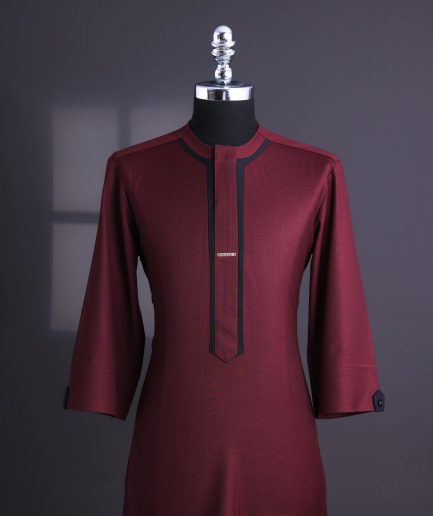 A Burgundy, black layered flap, 3/4 sleeve with black Swarovski button, traditional african senator kaftan native.