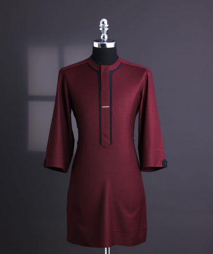 A Burgundy, black layered flap, 3/4 sleeve with black Swarovski button, traditional african senator kaftan native.